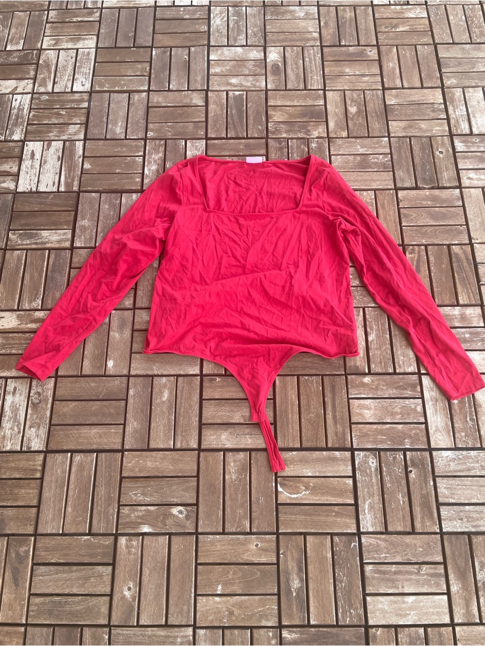 Abound Red Long Sleeve Square Neck Bodysuit